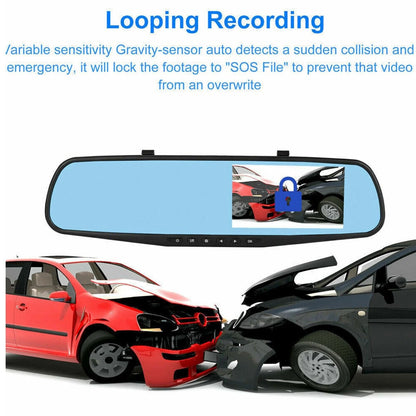 1080P HD Rearview Mirror Car DVR Dual Dash Cam Camera Front Rear Video Recorder